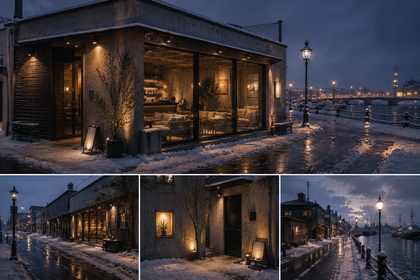 Canal House — 雪の港のウォーターフロント