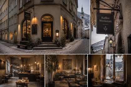 Kaffee Werkstatt — 雪の街角のコーヒーハウス